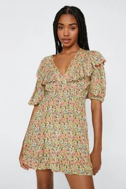 Shift Dresses Floral Print Ruffle Mini Dress