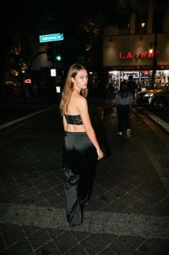 Party Outfits Draped Satin Tailored Pants -Christmas Sales womens black draped satin tailored pants 2