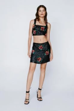 Skirts Floral Sequin Mini Pelmet Skirt