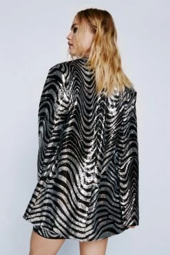 Party Outfits Marble Design Sequin Blazer -Christmas Sales womens black marble design sequin blazer 2