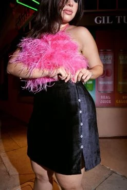 Skirts Plus Size Diamante Button Velvet Mini Skirt -Christmas Sales womens black plus size diamante button velvet mini skirt 3