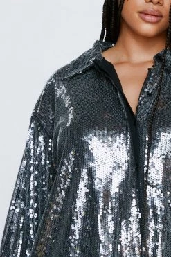 Shirts Plus Size Sheer Sequin Relaxed Fit Shirt