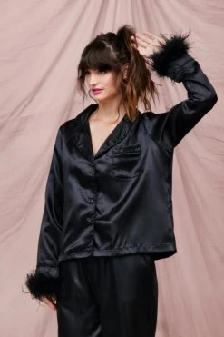 Bestsellers Satin Feather Pajama Shirt And Pants Set