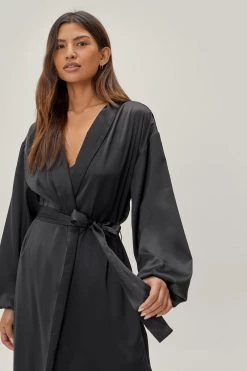 Sleepwear Satin Long Pajama Set And Robe
