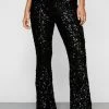 Tops Sequin Plunge Tie Waist Top And Flare -Christmas Sales womens black sequin plunge tie waist top and flare