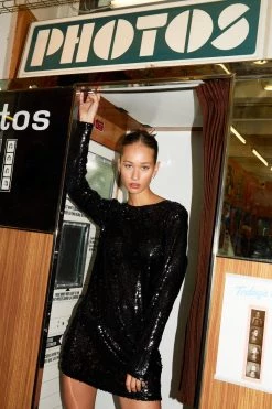 Shift Dresses Sheer Sequin Detail Mini Shift Dress 15 Shift Dresses Sheer Sequin Detail Mini Shift Dress -Christmas Sales womens black sheer sequin detail mini shift dress 3