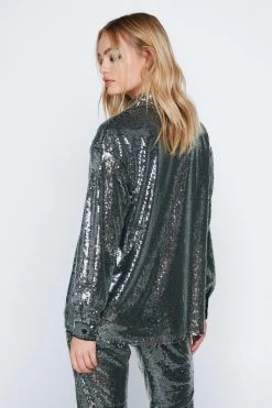 Shirts Sheer Sequin Relaxed Two Piece Shirt -Christmas Sales womens black sheer sequin relaxed two piece shirt 2