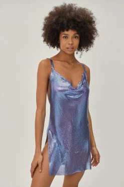 Slip Dresses Chainmail Cowl Neck Relaxed Mini Dress 28 Slip Dresses Chainmail Cowl Neck Relaxed Mini Dress -Christmas Sales womens blue chainmail cowl neck relaxed mini dress 1