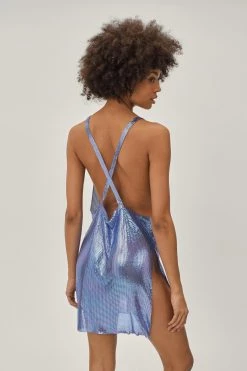 Slip Dresses Chainmail Cowl Neck Relaxed Mini Dress 29 Slip Dresses Chainmail Cowl Neck Relaxed Mini Dress -Christmas Sales womens blue chainmail cowl neck relaxed mini dress 2