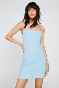 Dresses Strapless Corset Bodycon Mini Dress -Christmas Sales womens blue strapless corset bodycon mini dress 6