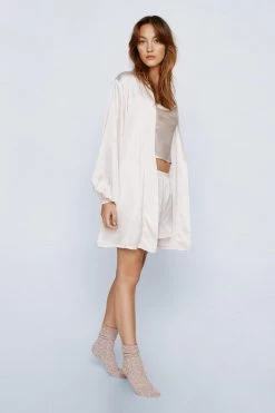 Sleepwear Satin 3 Piece Short Pajamas And Robe Set 13 Sleepwear Satin 3 Piece Short Pajamas And Robe Set -Christmas Sales womens champagne satin 3 piece short pajamas and robe set 1