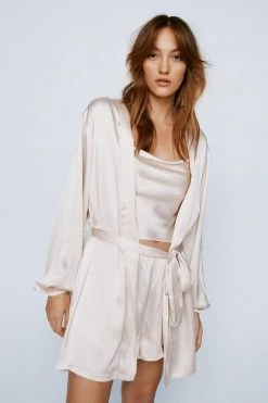 Sleepwear Satin 3 Piece Short Pajamas And Robe Set 12 Sleepwear Satin 3 Piece Short Pajamas And Robe Set -Christmas Sales womens champagne satin 3 piece short pajamas and robe set