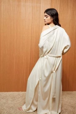 Sleepwear Satin Long Pajama Set And Robe -Christmas Sales womens champagne satin long pajama set and robe 1