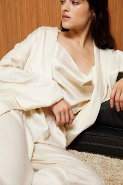 Sleepwear Satin Long Pajama Set And Robe -Christmas Sales womens champagne satin long pajama set and robe