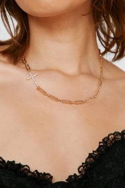Necklaces Diamante Cross Loop Necklace