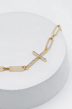 Necklaces Diamante Cross Loop Necklace -Christmas Sales womens gold diamante cross loop necklace 1 2