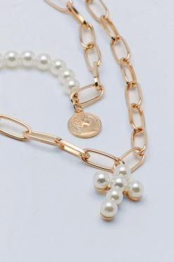 Necklaces Double Layer Contrast Coin And Chain Necklace -Christmas Sales womens gold double layer contrast coin and chain necklace 2