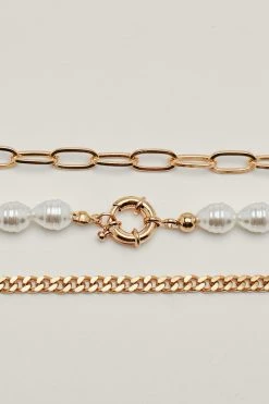 Formal Wear Pearl And Chain 3 Piece Bracelet Set 8 Formal Wear Pearl And Chain 3 Piece Bracelet Set -Christmas Sales womens gold pearl and chain 3 piece bracelet set 2