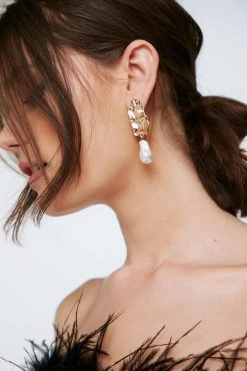 Formal Wear Pearl Drop Earring -Christmas Sales womens gold pearl drop earring 3