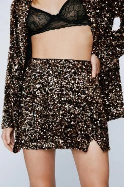 Skirts Premium Sequin Tailored Mini Skirt -Christmas Sales womens gold premium sequin tailored mini skirt 5