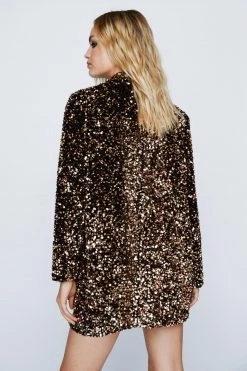 Two Piece Sets Premium Velvet Sequin Tailored Blazer -Christmas Sales womens gold premium velvet sequin tailored blazer 6