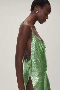 Slip Dresses Chainmail Cowl Neck Relaxed Mini Dress 34 Slip Dresses Chainmail Cowl Neck Relaxed Mini Dress -Christmas Sales womens green chainmail cowl neck relaxed mini dress 1