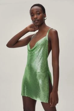 Slip Dresses Chainmail Cowl Neck Relaxed Mini Dress 33 Slip Dresses Chainmail Cowl Neck Relaxed Mini Dress -Christmas Sales womens green chainmail cowl neck relaxed mini dress