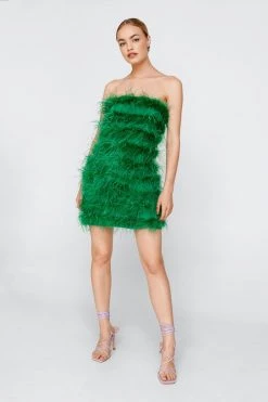 Sequin Dresses Feather Bandeau Mini Dress -Christmas Sales womens green feather bandeau mini dress 10