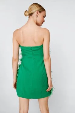 Sequin Dresses Feather Bandeau Mini Dress -Christmas Sales womens green feather bandeau mini dress 2