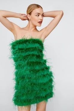Sequin Dresses Feather Bandeau Mini Dress -Christmas Sales womens green feather bandeau mini dress 3
