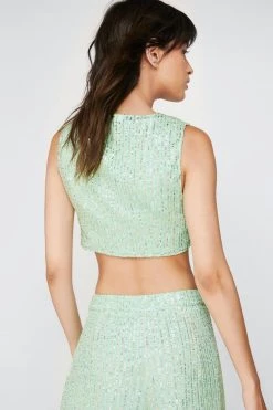 Jackets Multi Sequin Cropped Vest 14 Jackets Multi Sequin Cropped Vest -Christmas Sales womens green multi sequin cropped vest 2