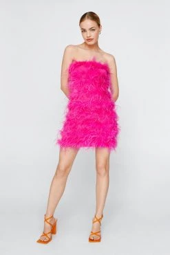Sequin Dresses Feather Bandeau Mini Dress 9 Sequin Dresses Feather Bandeau Mini Dress -Christmas Sales womens hot20pink feather bandeau mini dress 12