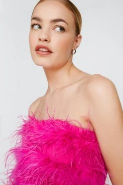 Sequin Dresses Feather Bandeau Mini Dress -Christmas Sales womens hot20pink feather bandeau mini dress
