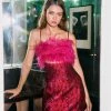 Party Outfits Feather Cut-Out Jacquard Mini Dress 2 Party Outfits Feather Cut-Out Jacquard Mini Dress -Christmas Sales womens hot20pink feather cut out jacquard mini dress