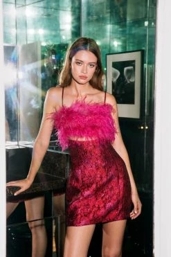 Party Outfits Feather Cut-Out Jacquard Mini Dress