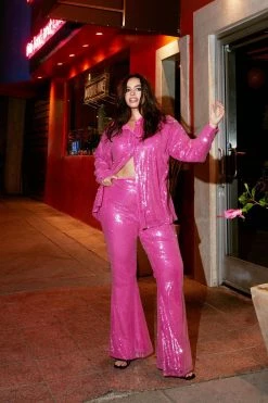 Christmas Plus Size Sequin Kick Flared Pants