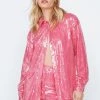 Party Outfits Sequin Long Sleeve Relaxed Fit Shirt -Christmas Sales womens hot20pink sequin long sleeve relaxed fit shirt