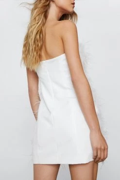 Sequin Dresses Feather Bandeau Mini Dress -Christmas Sales womens ivory feather bandeau mini dress 11