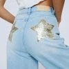 Petite Denim Petite Sequin Star Denim Boyfriend Jeans -Christmas Sales womens light20blue petite sequin star denim boyfriend jeans