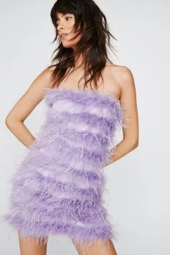 Sequin Dresses Feather Bandeau Mini Dress -Christmas Sales womens lilac feather bandeau mini dress 6
