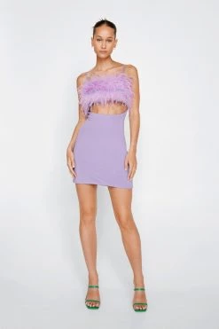 Party Outfits Feather Trim Bodycon Mini Dress
