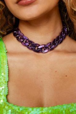 Necklaces Metallic Chain Collar Necklace -Christmas Sales womens lilac metallic chain collar necklace 3