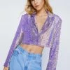 Two Piece Sets Premium Sequin Tailored Cropped Blazer -Christmas Sales womens lilac premium sequin tailored cropped blazer