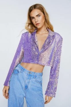 Two Piece Sets Premium Sequin Tailored Cropped Blazer