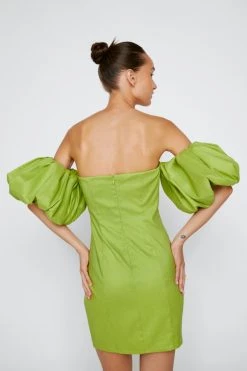 Formal Wear Bardot Taffeta Mini Dress -Christmas Sales womens lime bardot taffeta mini dress 2