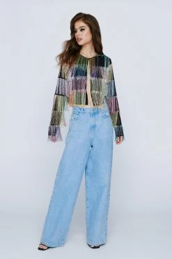 Going Out Jackets Multi Color Patchwork Beaded Jacket