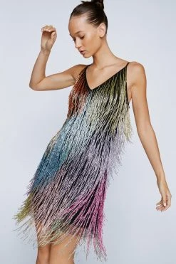 Sequin Dresses Petite Multi Fringe Beaded Strappy Mini Dress 9 Sequin Dresses Petite Multi Fringe Beaded Strappy Mini Dress -Christmas Sales womens multi petite multi fringe beaded strappy mini dress 3