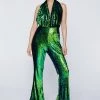 Wide Leg Jumpsuits Petite Sequin Halter Neck Plunge Jumpsuit