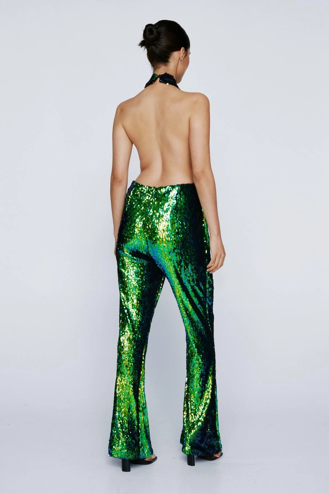 Wide Leg Jumpsuits Petite Sequin Halter Neck Plunge Jumpsuit 5 Wide Leg Jumpsuits Petite Sequin Halter Neck Plunge Jumpsuit - Image 3