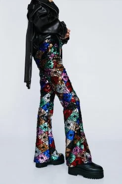 Sequin Pants Premium Diamond Motif Sequin Flared Pants -Christmas Sales womens multi premium diamond motif sequin flared pants 1